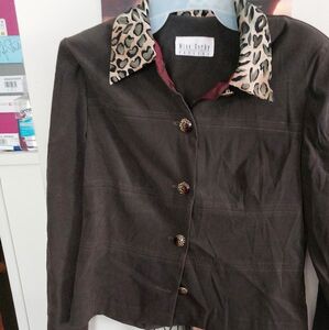 Miss,Dorby Petite Chic Brown Jacket with Leopard Accents